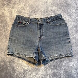 Y2K Tommy Hilfiger Womens Denim Jean Shorts Distressed Frayed Hem Blue Size 6